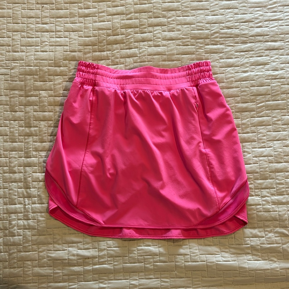 Extra long Lululemon pink athletic skirt with built in shorts, size 8 - like new